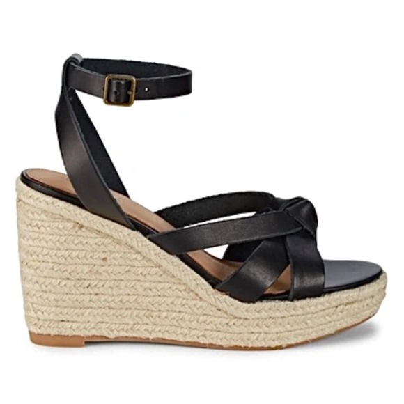 Soludos Charlotte Knotted Black Leather Wedge Espadrille Platform Sandal 10 - Picture 10 of 13